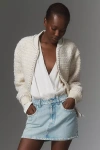 Endless Rose Wool Blend Tweed Bomber Jacket In White