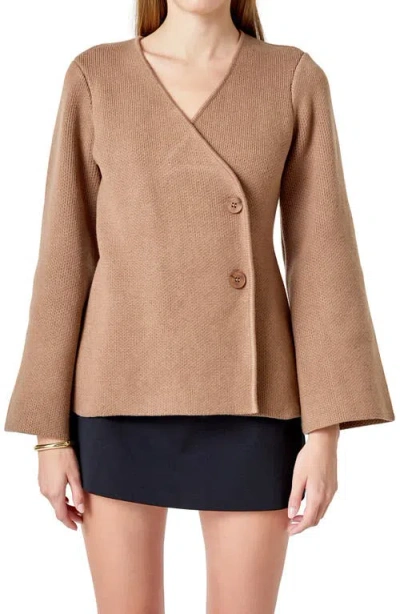 Endless Rose Wrap Look Cardigan In Brown