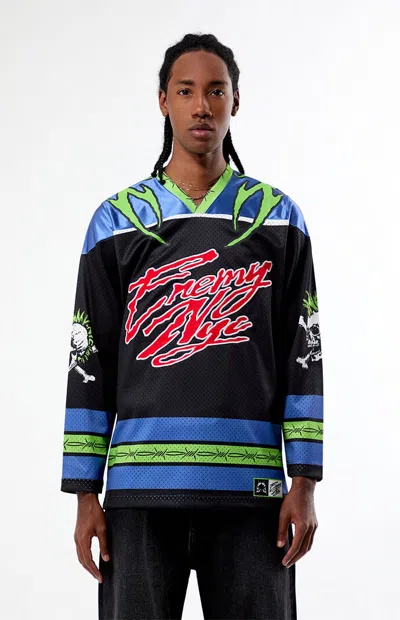 Enemy Nyc Men's Black & Green Diluted Hockey Jersey In Black/green In Multi