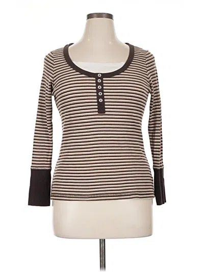 Pre-owned Energie Long Sleeve Henley Shirt In Brown