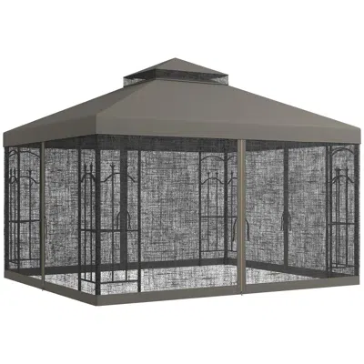 Enersans 10' X 12' Patio Gazebo With Corner Frame Shelves, Double Roof Outdoor Gazebo Canopy Shelter With Net