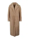 Enes Allegra Leather Long Coat In Beis
