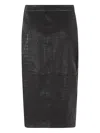 CROCODILE-EFFECT SLIT MIDI SKIRT