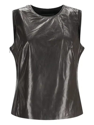Enes Leather Sleeveless Top In Gray