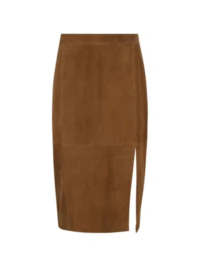 Enes Side-slit Suede Skirt In Brown
