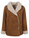 Enes Stylish Leather Jacket With Contrast Fur Lapels In Beige
