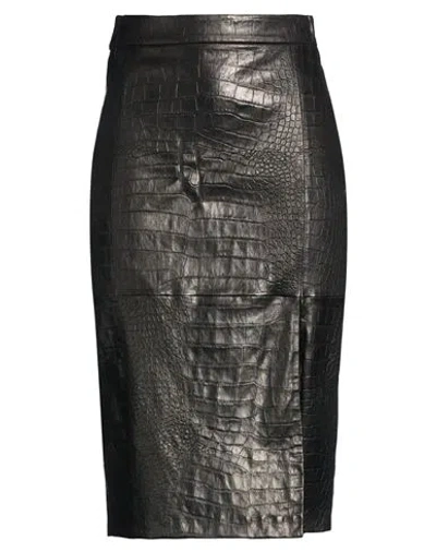 Enes Woman Midi Skirt Black Size 6 Lambskin, Elastane