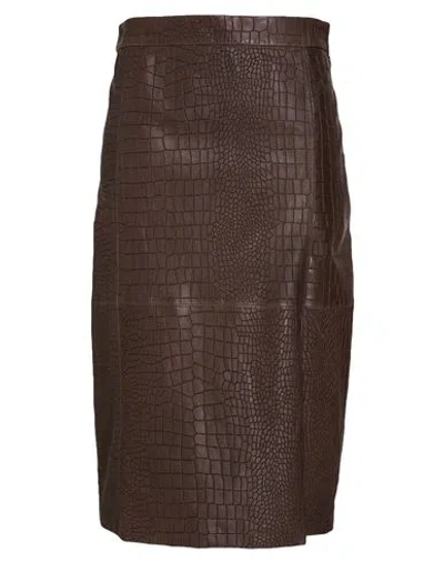 Enes Woman Midi Skirt Brown Size 6 Lambskin, Elastane