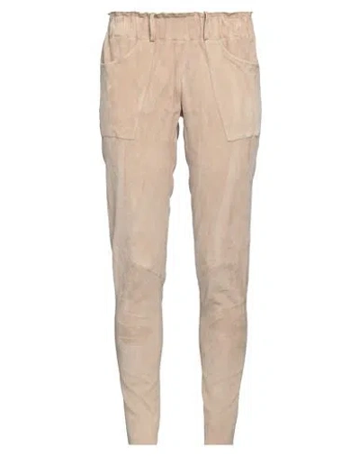 Enes Woman Pants Beige Size 10 Leather, Elastane