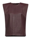 Enes Woman Top Burgundy Size 10 Lambskin, Elastane In Red