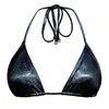 Enez Swim Women's Black / Silver Nova Triangle Bikini Top - Glitter Black In Black/silver