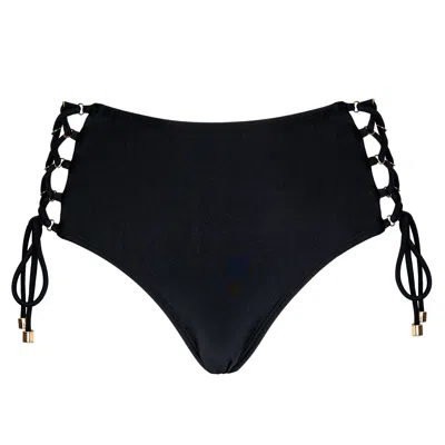Enez Swim Women's Juliet High Waisted Adjustable Bikini Bottom - Black
