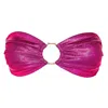 Enez Swim Women's Pink / Purple Frida Bandeau Bikini Top - Glitter Candy Pink In Pink/purple