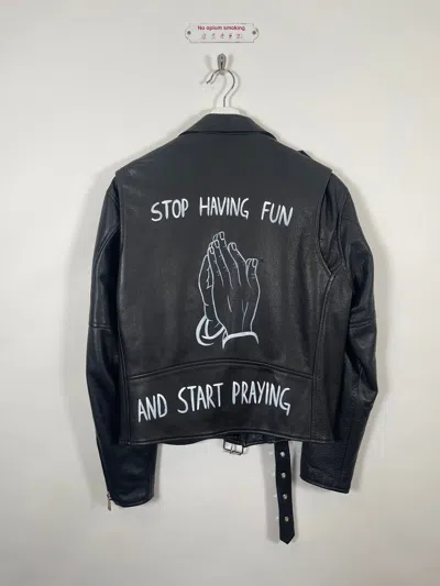 Pre-owned Enfants Riches Deprimes 1 Of 15s/s 2015 "stop Having Fun" Hand-painted Leather M L In Black