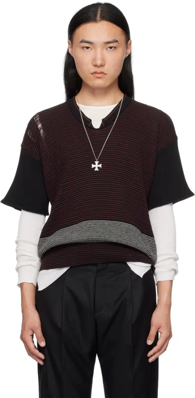 Enfants Riches Deprimes Black & Red Here Comes Alice Aged V-neck Sweater In Multi