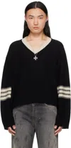 Enfants Riches Deprimes Black Asymmetrical Varsity V-neck Sweater