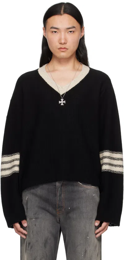 Enfants Riches Deprimes Black Asymmetrical Varsity V-neck Sweater