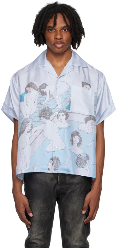 Enfants Riches Deprimes Bath House Camp-collar Printed Silk-twill Shirt In Blue