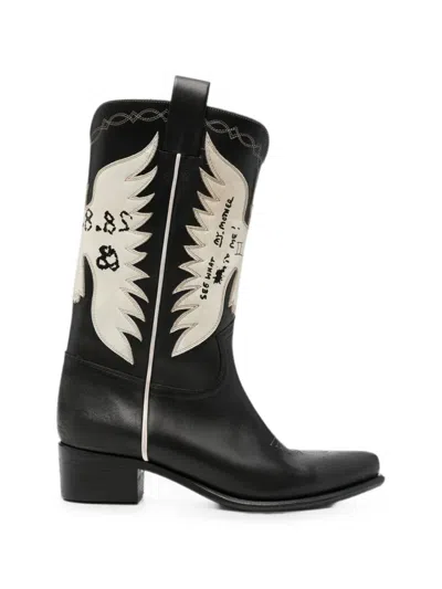 Enfants Riches Deprimes Detox In Alabama Patchwork Cowboy Boots In Black