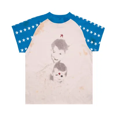 Pre-owned Enfants Riches Deprimes Enfants Riches Déprimés Down Syndrome Aleph Raglan T-shirt 'white/blue' | Men's Size S