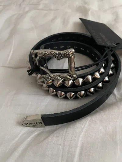 Pre-owned Enfants Riches Deprimes Erd Black Rose Buckle Studded Belt (95) 34-40"
