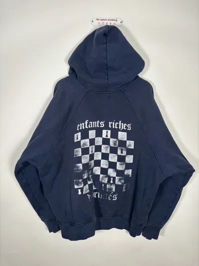 Pre-owned Enfants Riches Deprimes Erd Grailiconoc Faded Navy Blue “checkerboard Hoodie” Logo (size Large)
