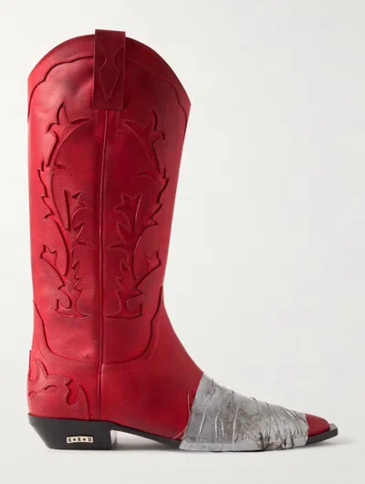 Pre-owned Enfants Riches Deprimes Erd Leather Cowboy Boots In Red