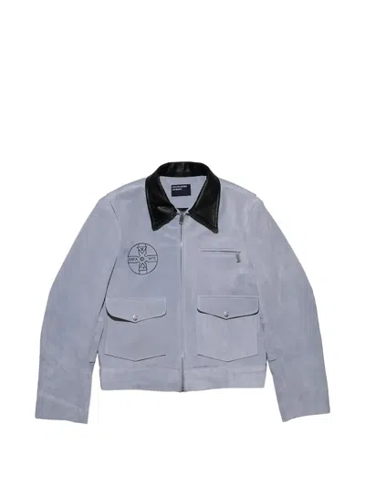 Enfants Riches Deprimes Graphic-print Leather-collar Jacket In Gray