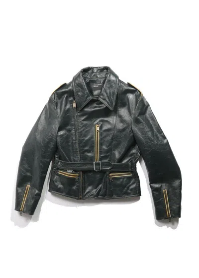Enfants Riches Deprimes Green Leather Jacket In Black