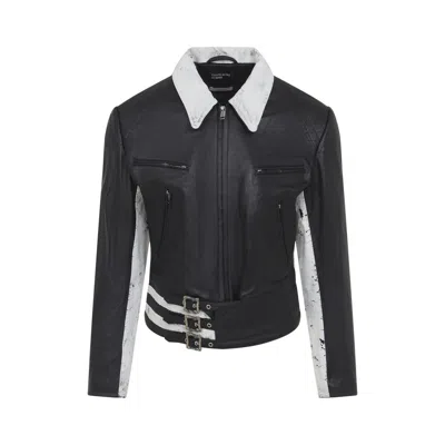 Enfants Riches Deprimes Dog In Restraint Buckled Painted Leather Jacket In Black