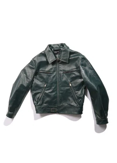 Enfants Riches Deprimes Leather Jacket With Zipper In Green