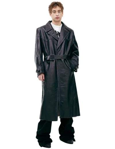 Enfants Riches Deprimes Leather Trench Coat With Belt In Black