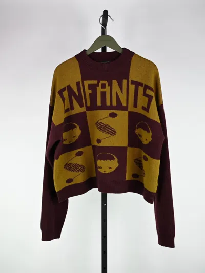 Pre-owned Enfants Riches Deprimes Logo Check Sweater In Burgundy/mustard