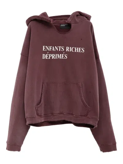 Enfants Riches Deprimes Logo-print Distressed Hoodie In Burgundy