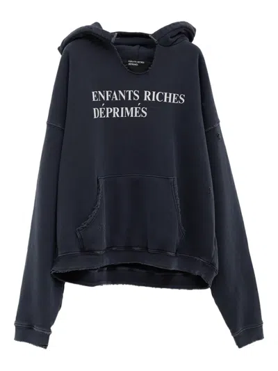 Enfants Riches Deprimes Distressed Logo-print Cotton-jersey Hoodie In Black