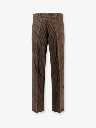 Enfants Riches Deprimes Linen Mixed Trousers With Striped Motif In Brown