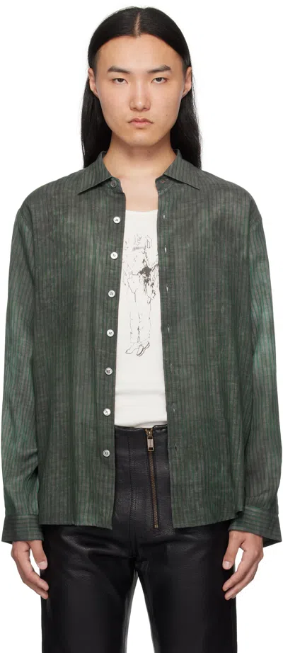 Enfants Riches Deprimes Hamptons Distressed Striped Cotton Shirt In Green