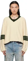 Enfants Riches Deprimes Off-white Asymmetrical Varsity V-neck Sweater