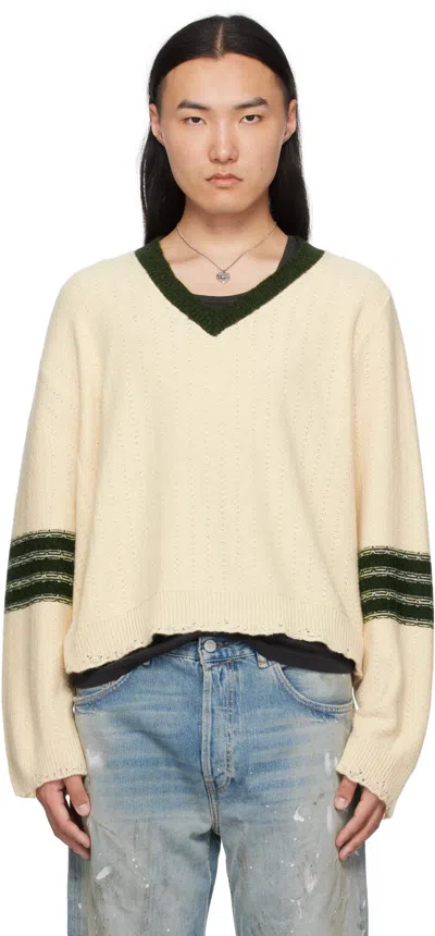 Enfants Riches Deprimes Off-white Asymmetrical Varsity V-neck Sweater
