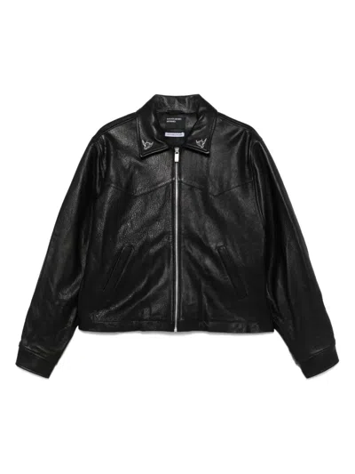 Enfants Riches Deprimes The Bully Distressed Embroidered Tumbled-leather Jacket In Black