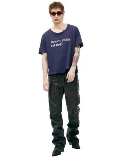 Enfants Riches Deprimes Ripped Logo T-shirt In Navy Blue