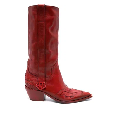 Enfants Riches Deprimes Distressed Leather Cowboy Boots In Red