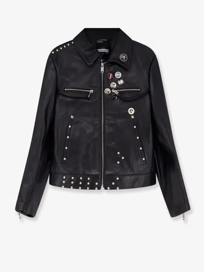 Enfants Riches Deprimes Sid Biker Leather Jacket With Metal Details On The Front In Black
