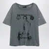 Enfants Riches Deprimes Blue Vintage-effect T-shirt With Print And Distressing In Gray
