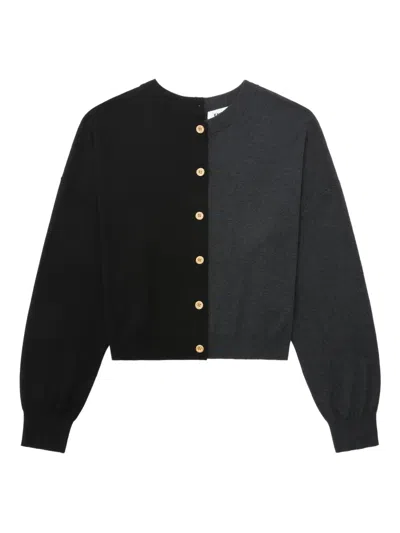 Enföld Bi-colour Button-down Cardigan In Black