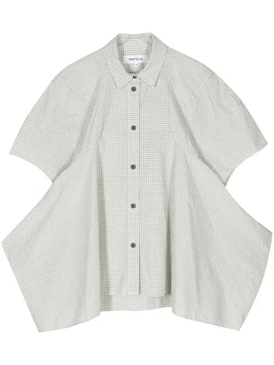 Enföld Check-print Cotton Peplum Shirt In White