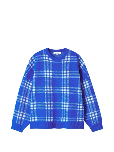 Enföld Check-pattern Intarsia-knit Sweater In Blue