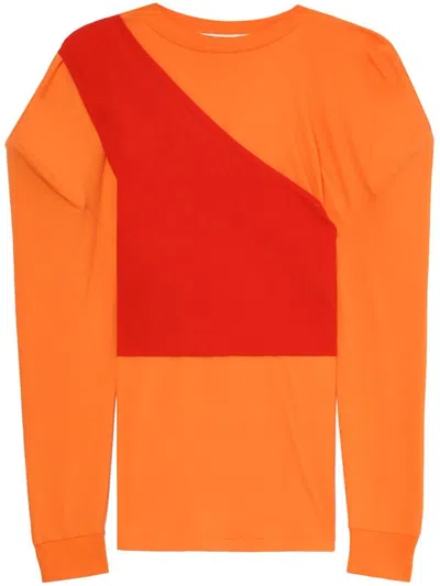 Enföld Colour-block Asymmetric Cotton Blouse In Orange