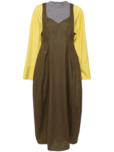 Enföld Contrasting Long-sleeves Maxi Dress In Brown