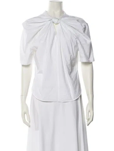 Pre-owned Enföld Crew Neck Short Sleeve Button-up Top In White